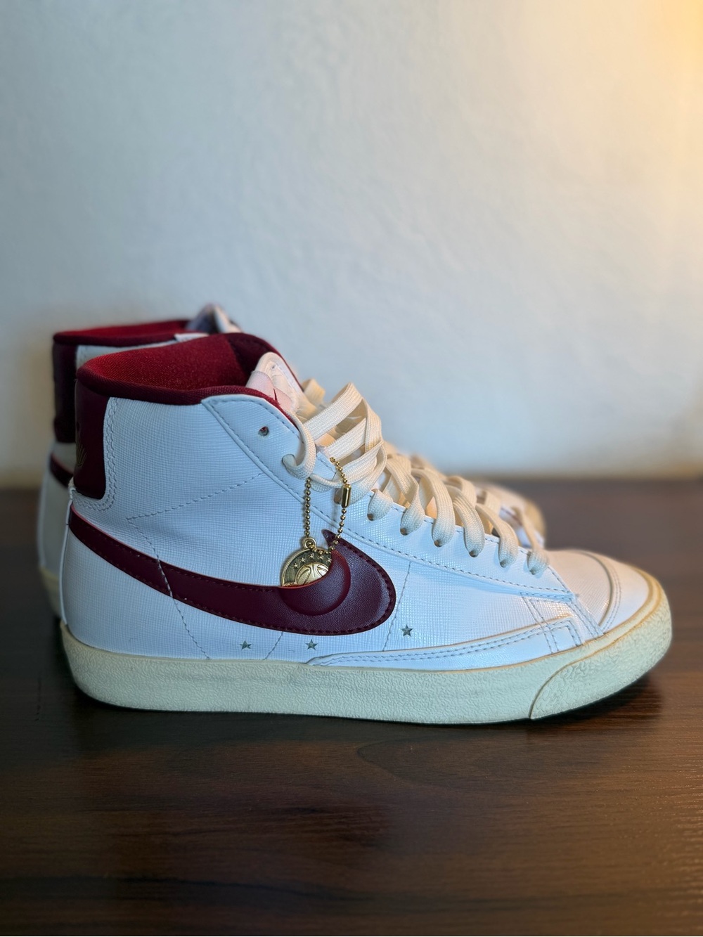 Nike Men’s Blazer Mid - White with Burgundy Swoosh